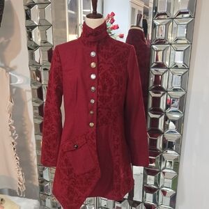 VENUS Red Trench Coat with Decorative Buttons
